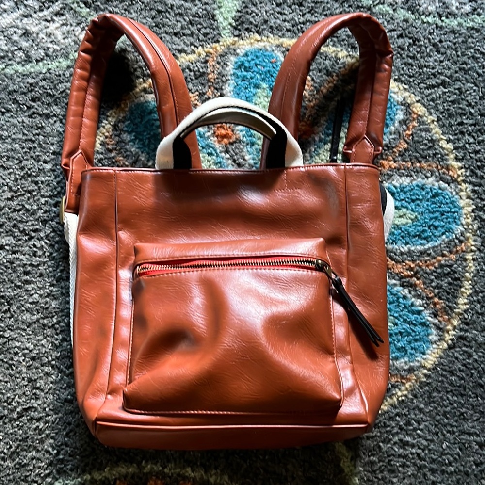 Super cute, staple vegan leather book bag purse in cognac tan!!